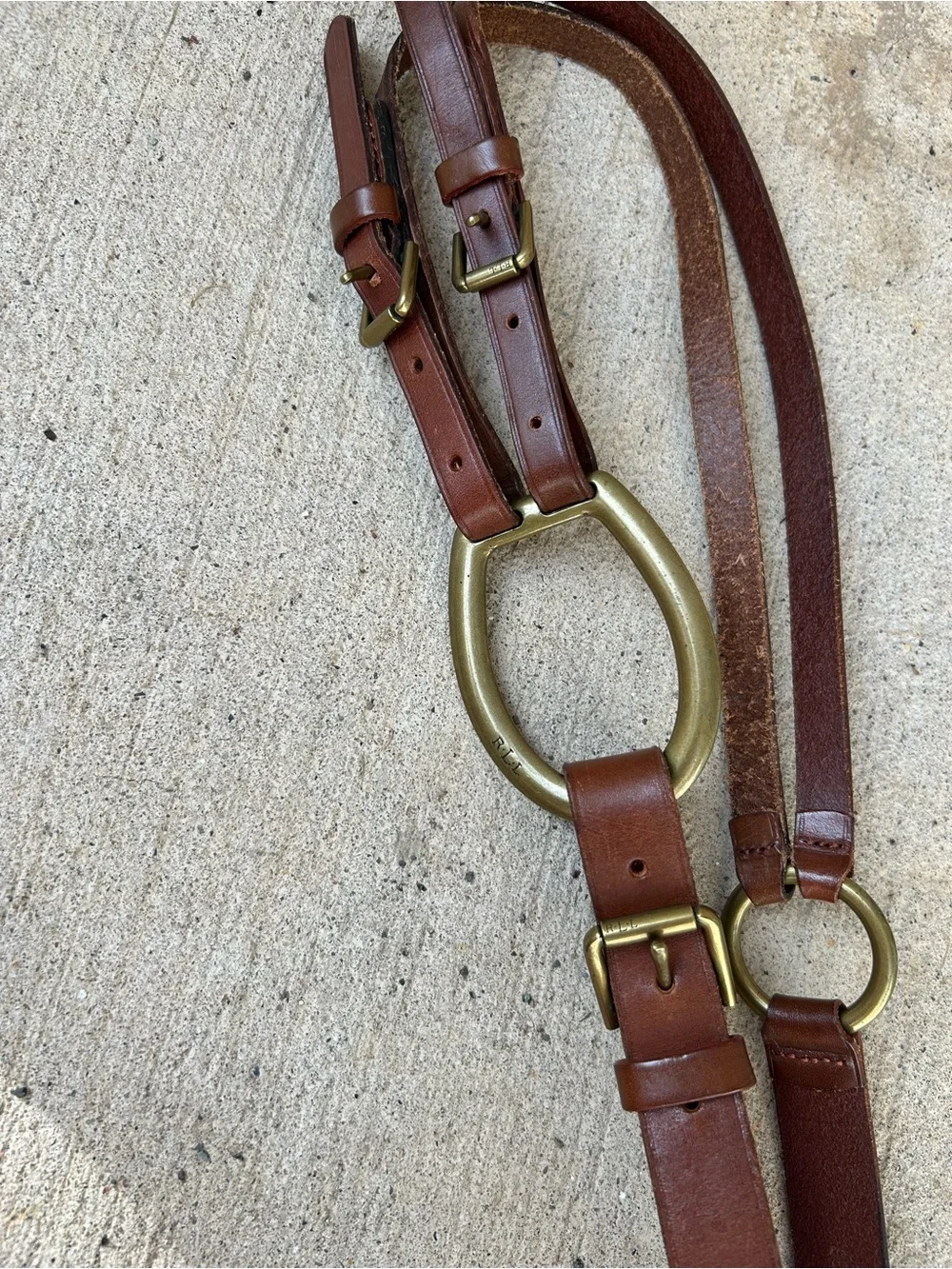 Vintage Lauren Ralph Lauren Equestrian Style Brown Leather Belt with Gold Buckle